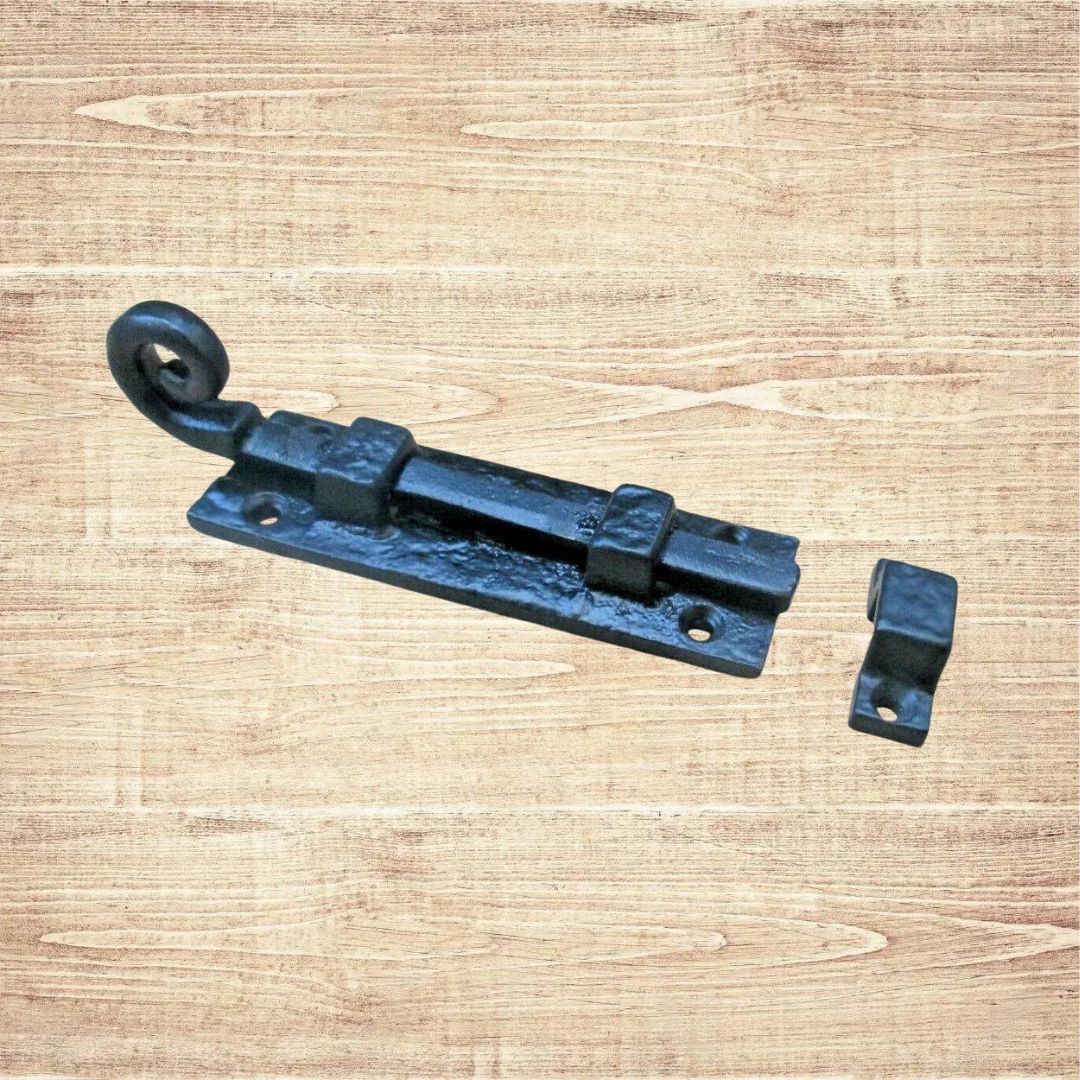 4'' Curly Monkey Tail Straight Slide Door Bolt Black Antique