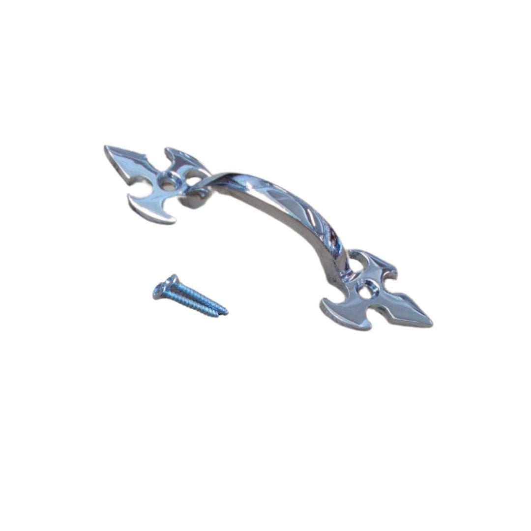Fleur De Lys Cabinet Pull Handle Polished Chrome 4inch.