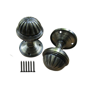 Fluted Pumpkin Mortice Door Knob Antique Brass.