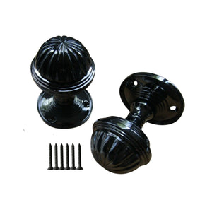 Fluted Pumpkin Mortice Door Knob Polished Black Nickel.
