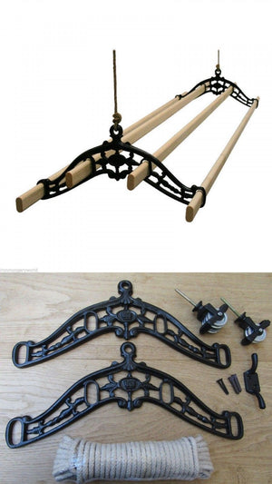 4 Lath Edwardian Black Ceiling Airer 2.4m.