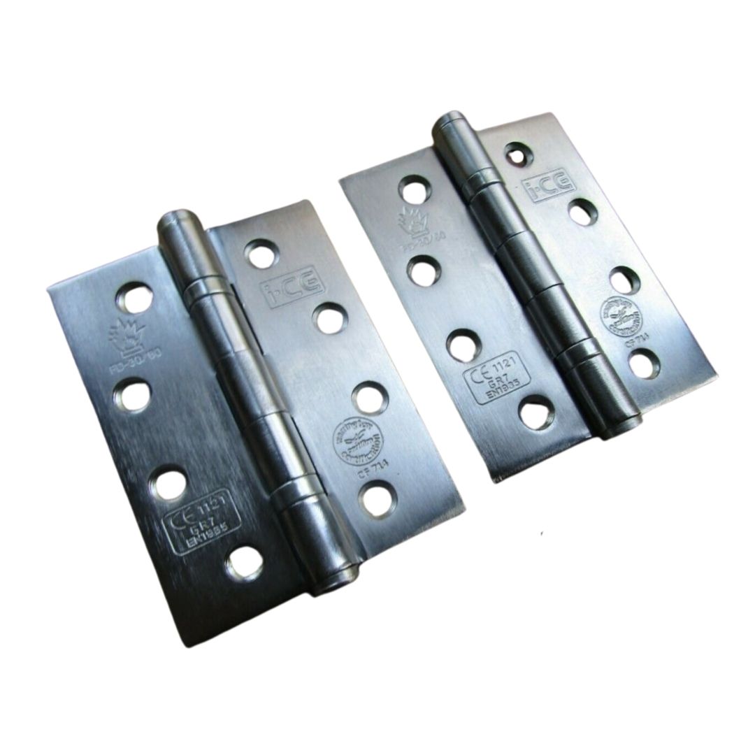 Pair of CE7 Fire Rated Butt Hinges Satin Chrome.