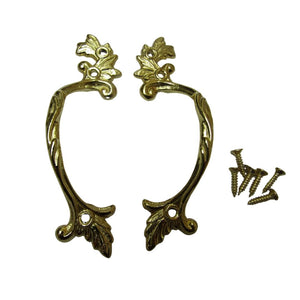 Pair Of Decorative Leaf Cabinet Pull Handles Polished Brass.