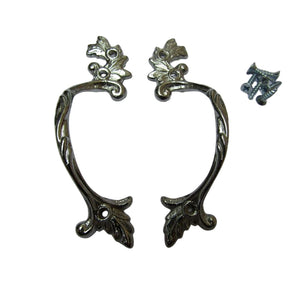 Pair Of Decorative Leaf Cabinet Pull Handles Polished Chrome.