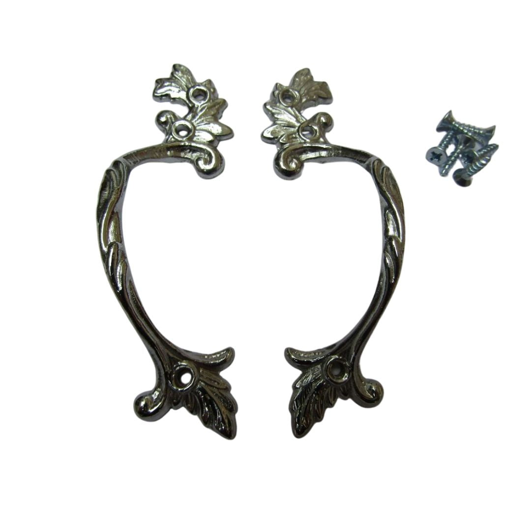 Pair Of Decorative Leaf Cabinet Pull Handles Polished Chrome.