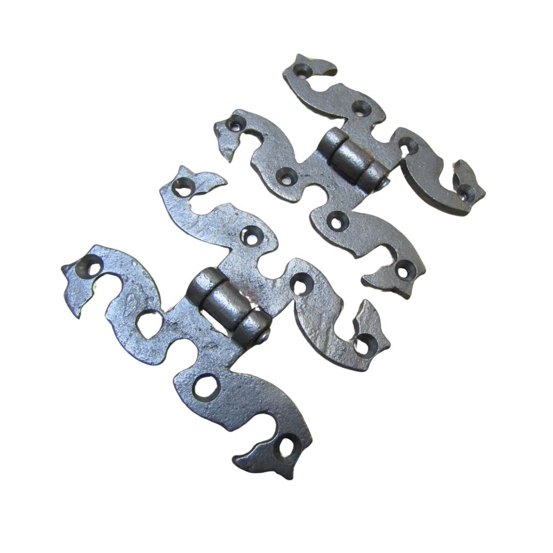 Pair of Medium Snake Cabinet Butt Hinges antique iron.