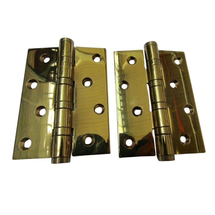 Pair of 4inch Polished Brass Door Butt Hinges.
