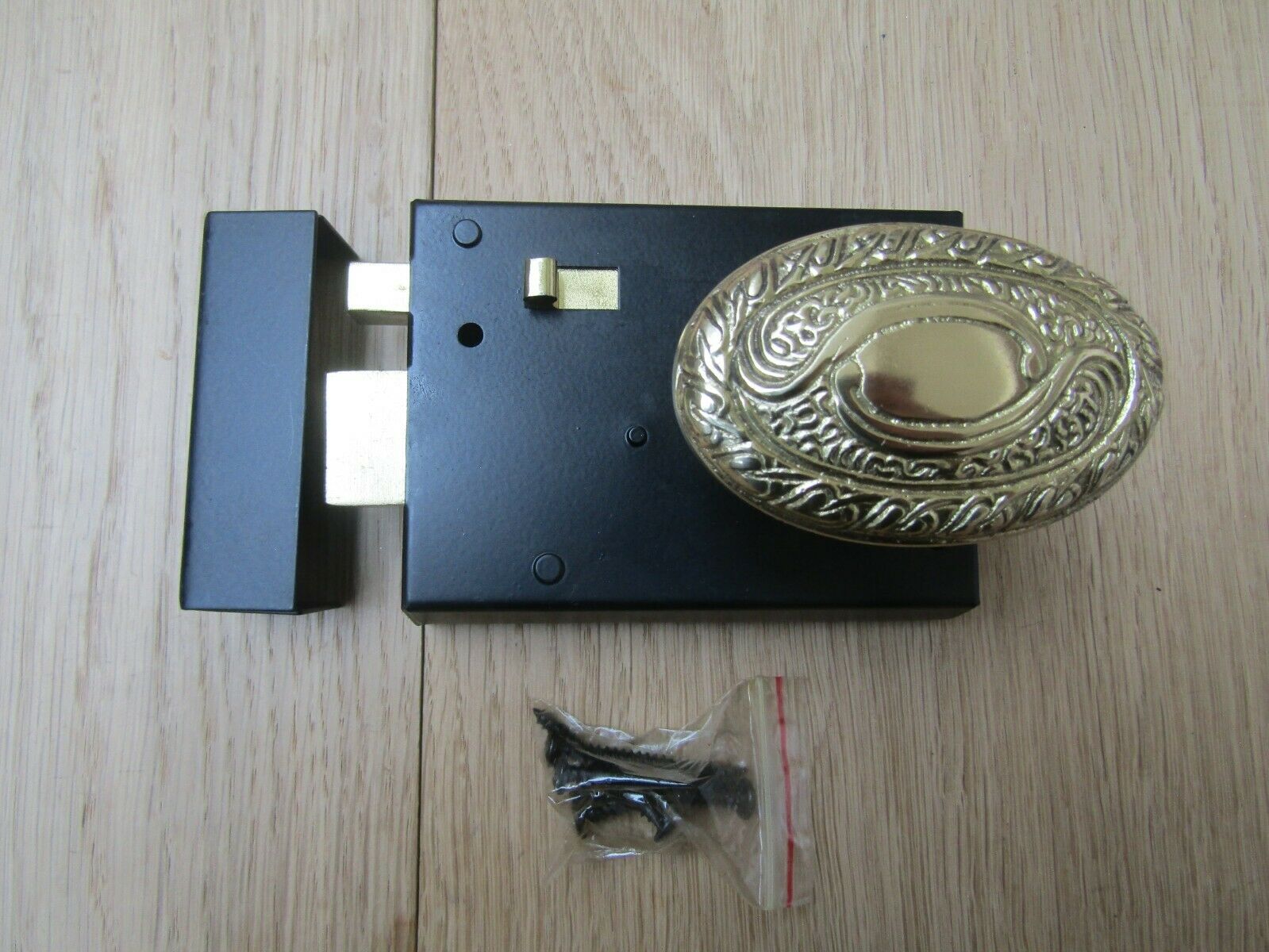 4inch Rim Latch Black & Art Nouveau Oval Brass Set.