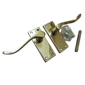 Small Lever Latch Door Handle Scroll Polished Brass.