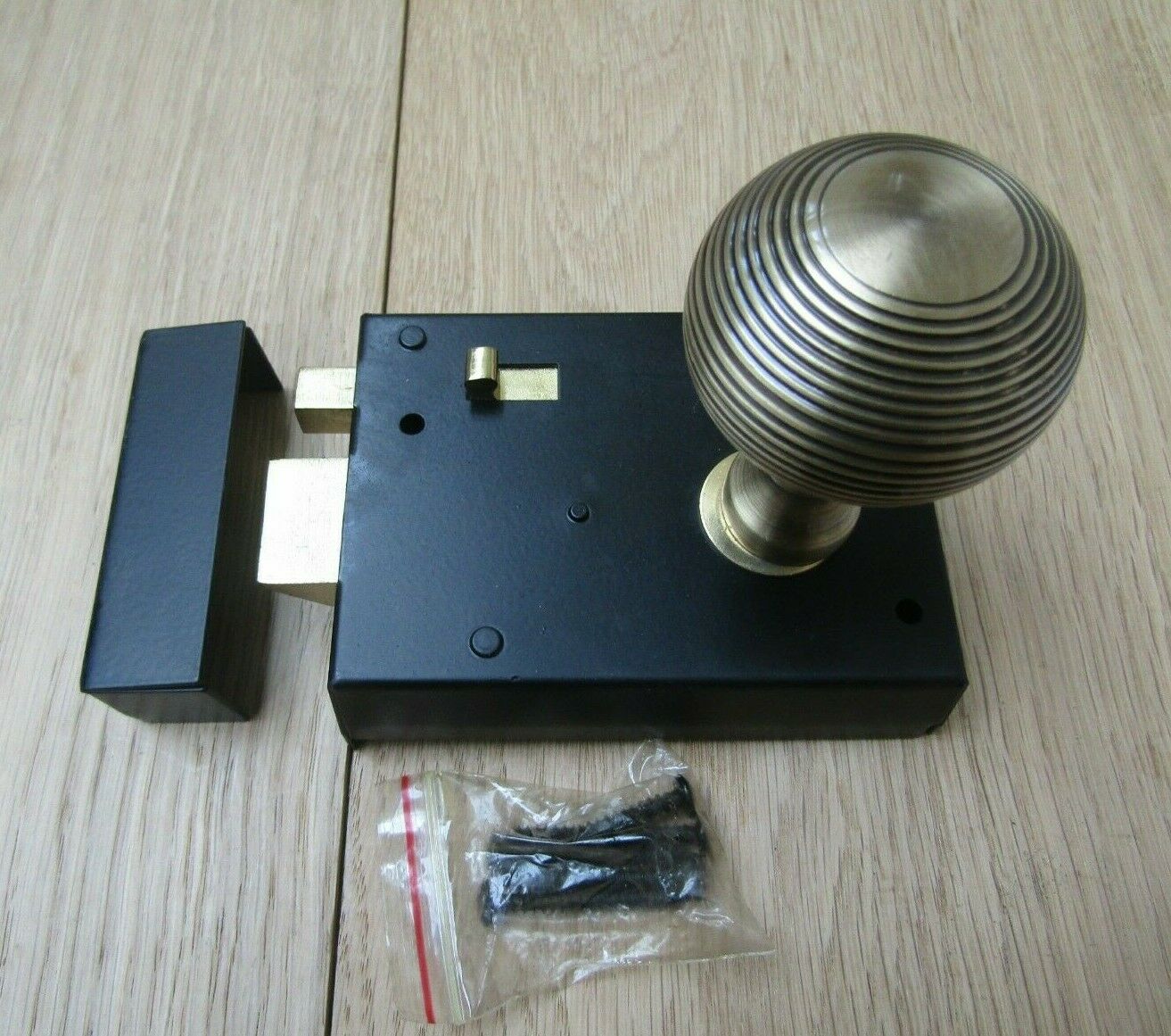 4inch Rim Latch Black & Reeded Rim Antique Brass Set.