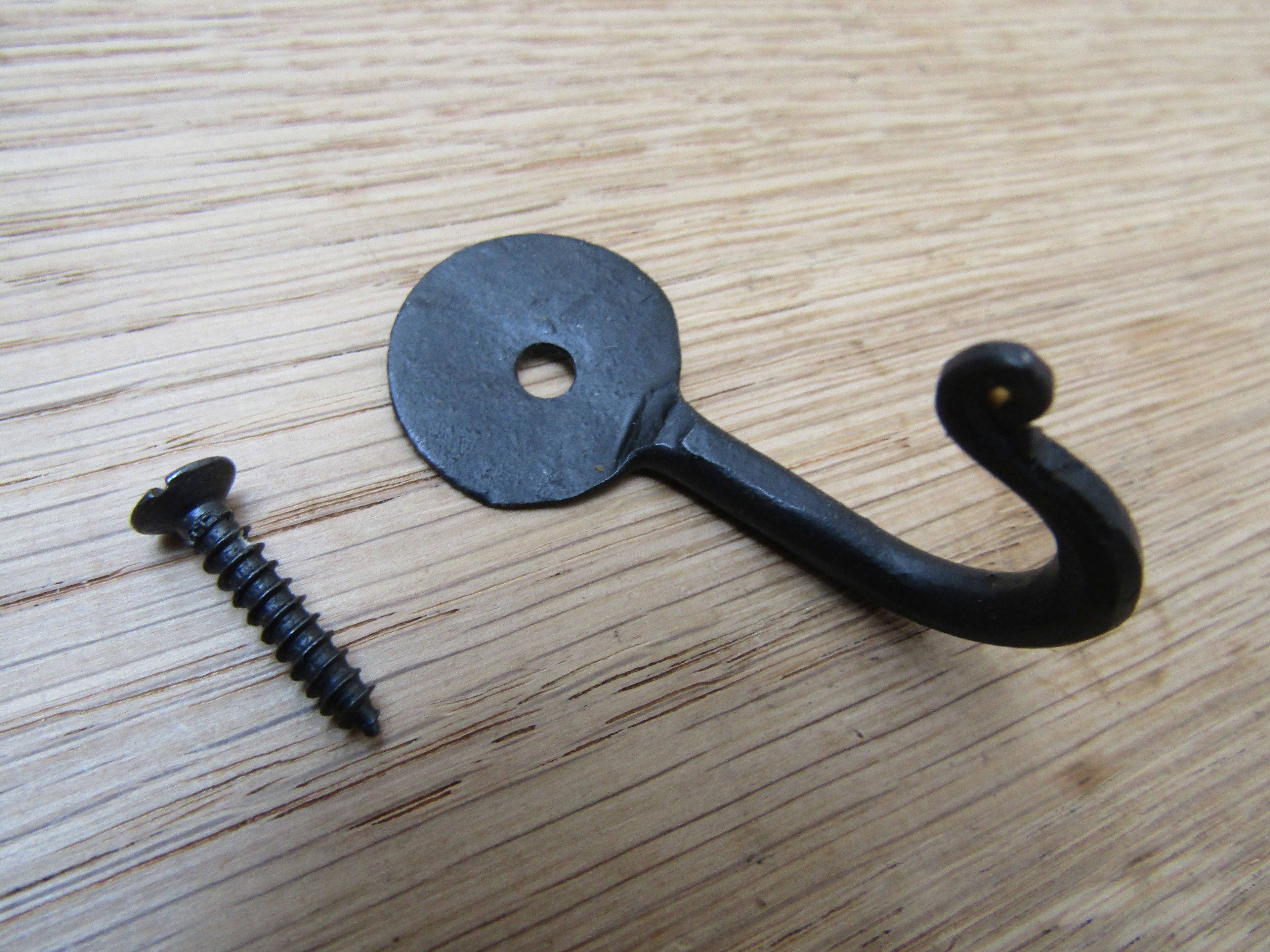 Handforged Penny End 50mm Hook Black Wax.