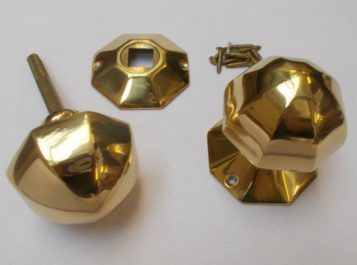 Mortice Door knob Polished Brass 55mm Octagonal.