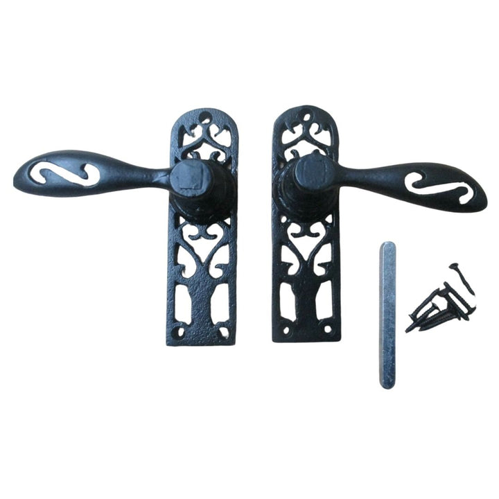 Pair Of Cottage Lever Lock Handles Black Antique.