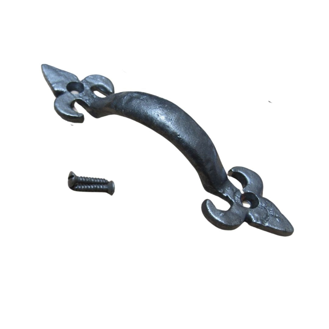 Fleur De Lys Cabinet Pull Handle Antique Iron 5inch.