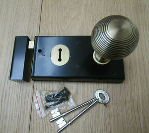 5.5inch Rim Lock Black & Reeded Rim Antique Brass Set.