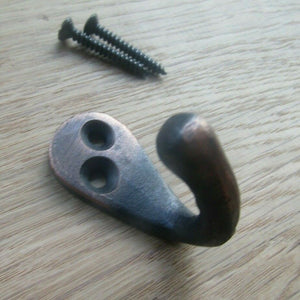 Pack of 5 Cast Iron Single Robe Hooks Antique Copper.