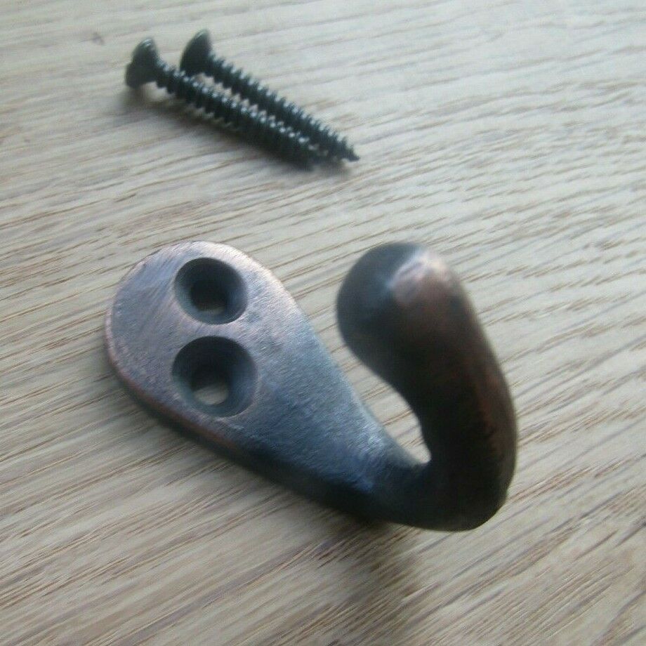 Pack of 5 Cast Iron Single Robe Hooks Antique Copper.