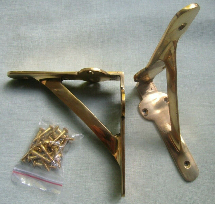Pair Of 5x5inch Gallows Brackets Polished Brass.