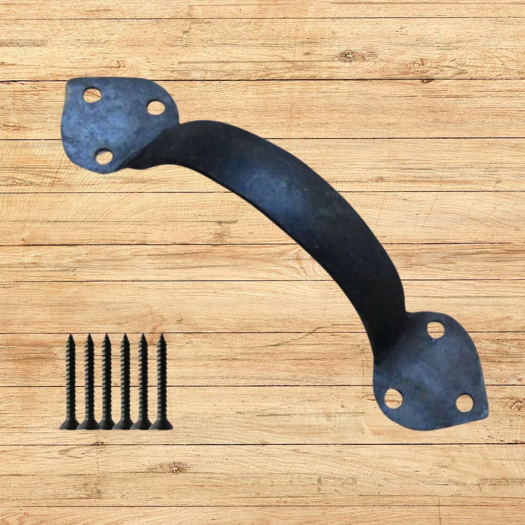 6" Hand Forged Spear Leaf Pull Handle Black Wax