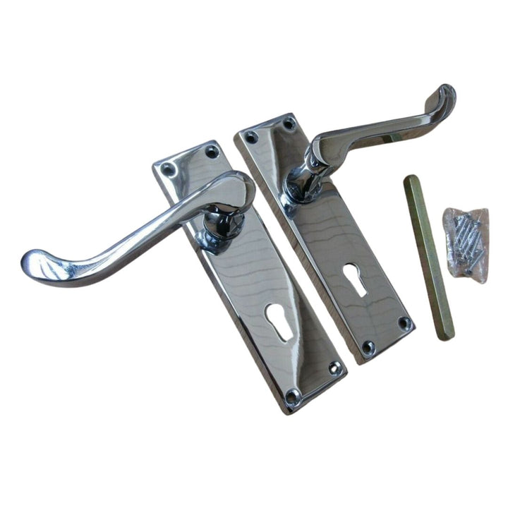 Euro Profile Lever Lock Door Handle polished chrome.