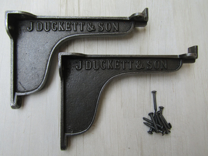 Pair Of J Duckett Lipped Shelf Brackets Antique Iron 6inch.
