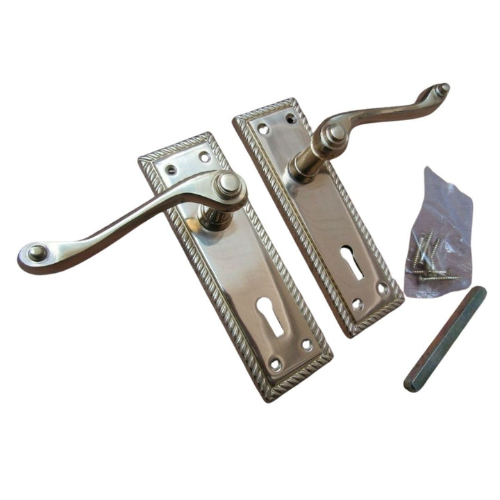 Lever Lock Door Handle Georgian Polished Brass.