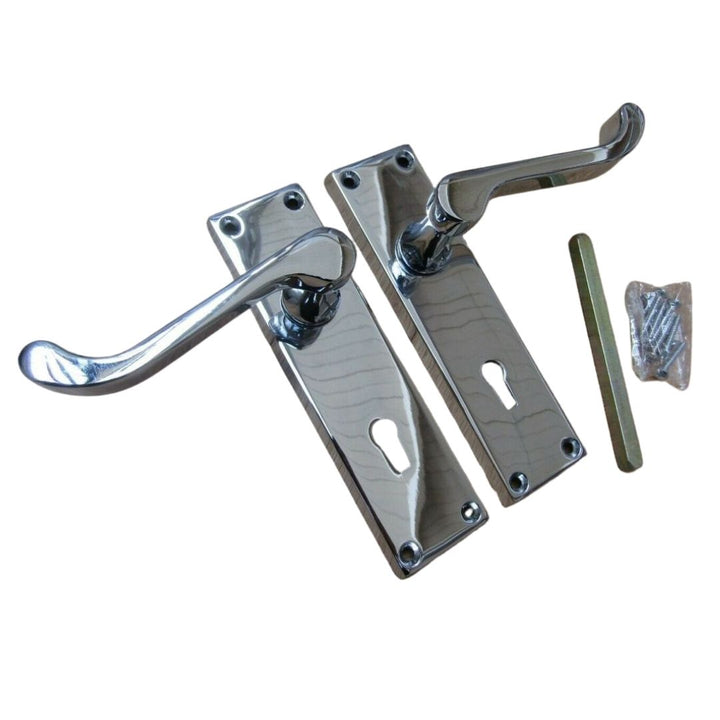 Lever Lock Door Handle Scroll Polished Chrome.