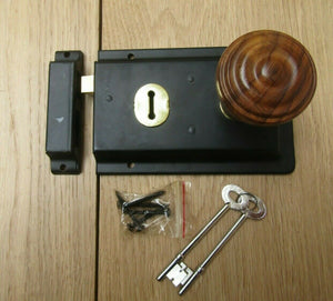 6inch Rim Lock Black & Bunned Rim Teak + Brass Set.
