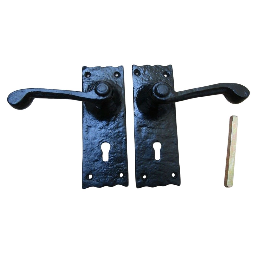 Pair Of Lever Lock Victorian Scroll Handles Black Antique.