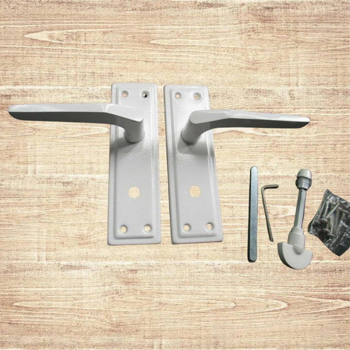 Pair of White Sprung Lever Bathroom Handle.