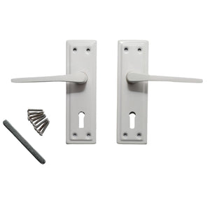 Pair of White Sprung Lever Lock Handle.