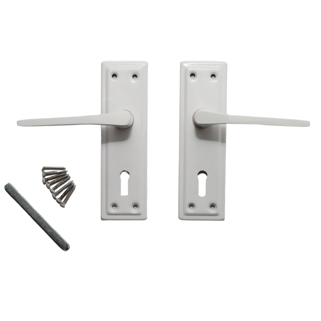 Pair of White Sprung Lever Lock Handle.
