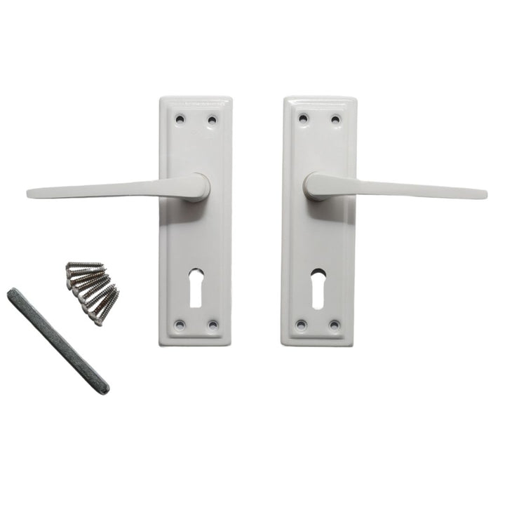 Pair of White Sprung Lever Lock Handle.