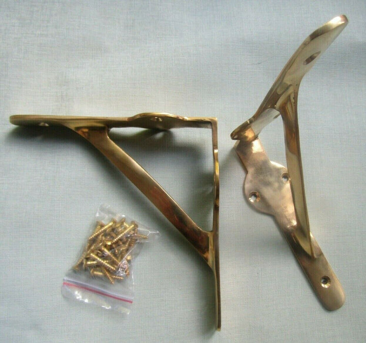 Pair Of 6x6inch Gallows Brackets Polished Brass.
