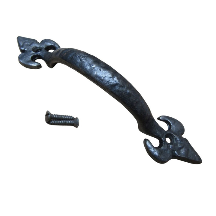Fleur De Lys Cabinet Pull Handle Antique Iron 7inch.