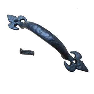 Fleur De Lys Cabinet Pull Handle Black Antique 7inch.