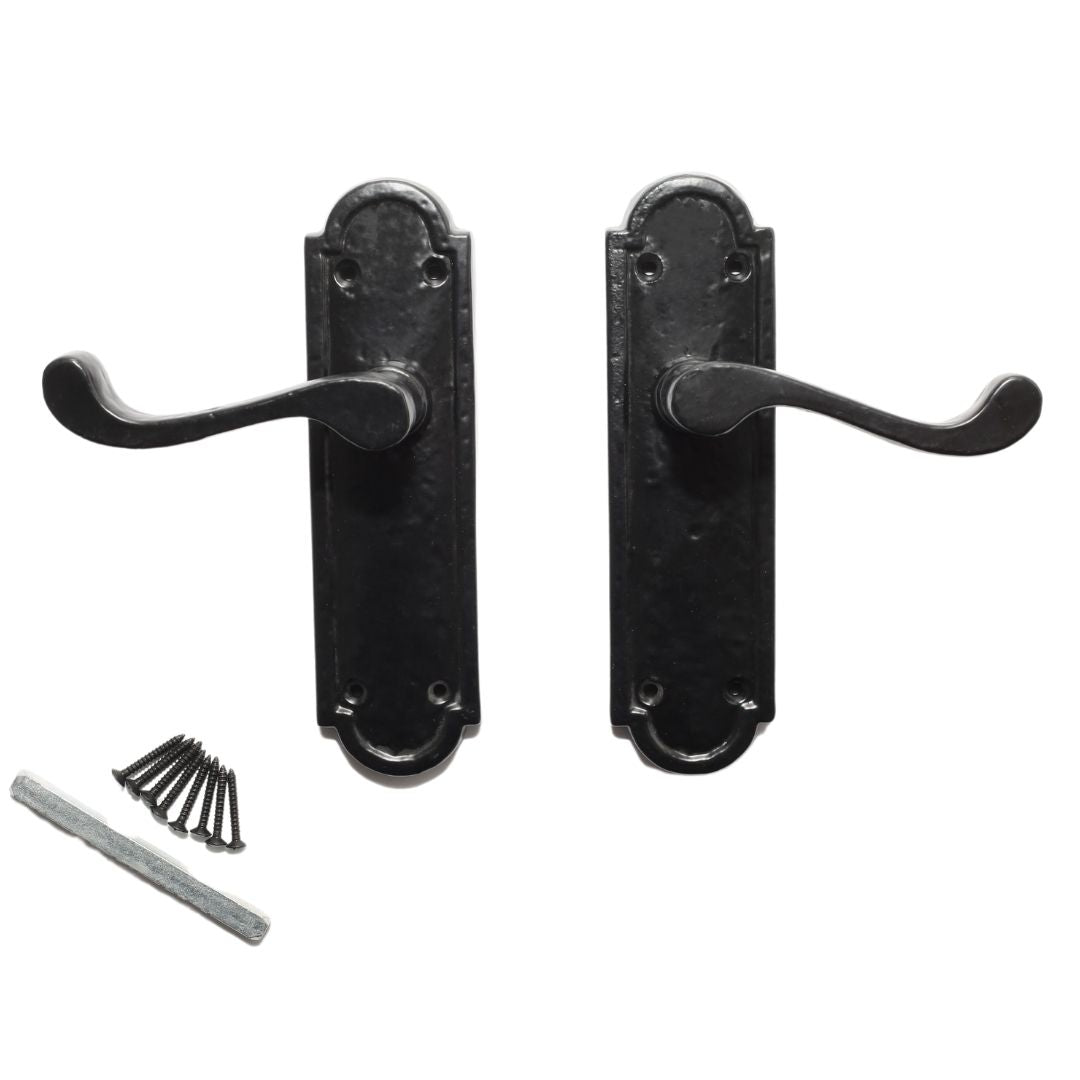 Pair Of Lever Latch Cambridge Handles Black Antique.