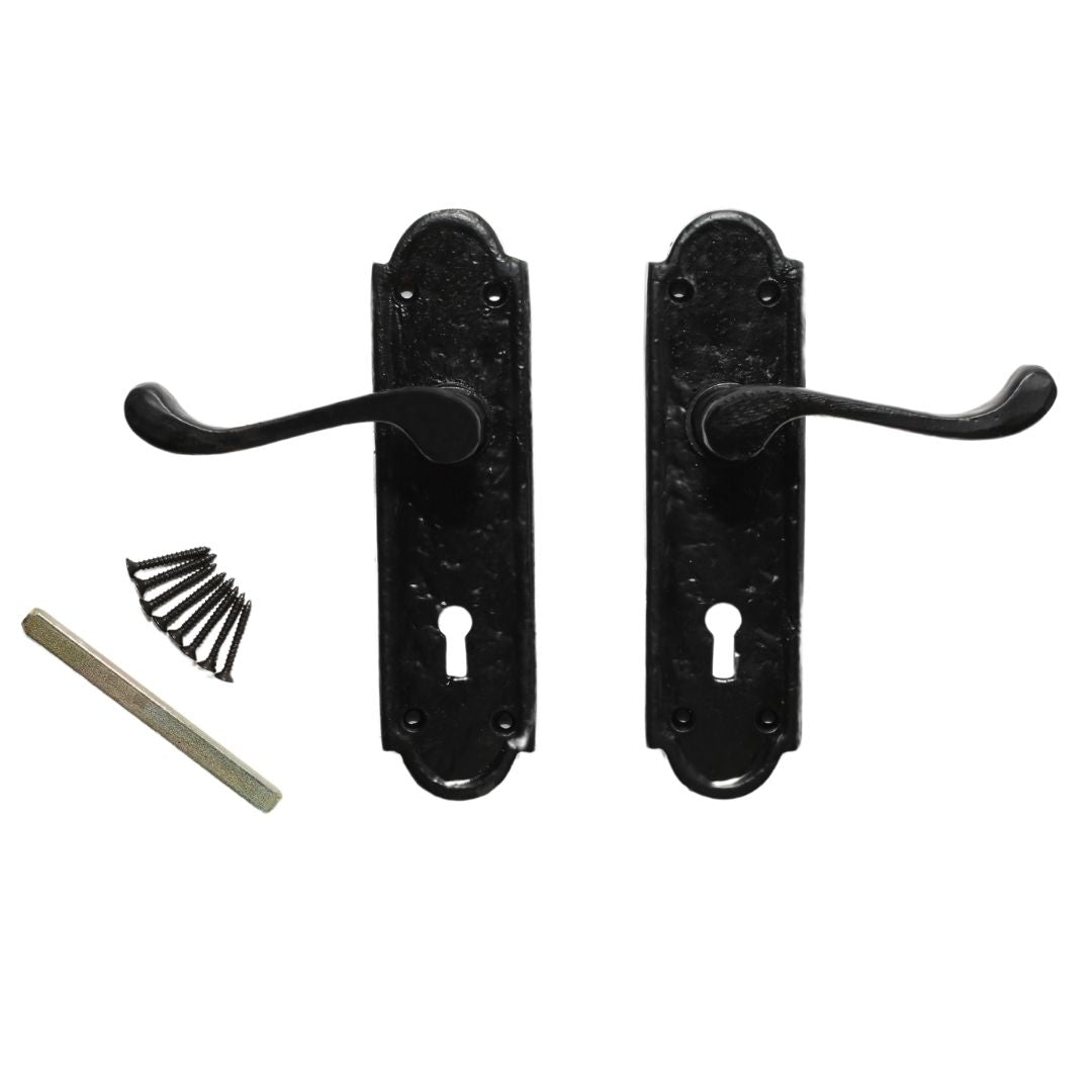 Pair Of Lever Lock Cambridge Handles Black Antique.