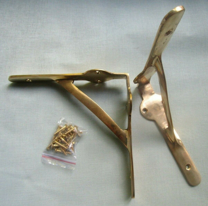Pair Of 7x7inch Gallows Brackets Polished Brass.