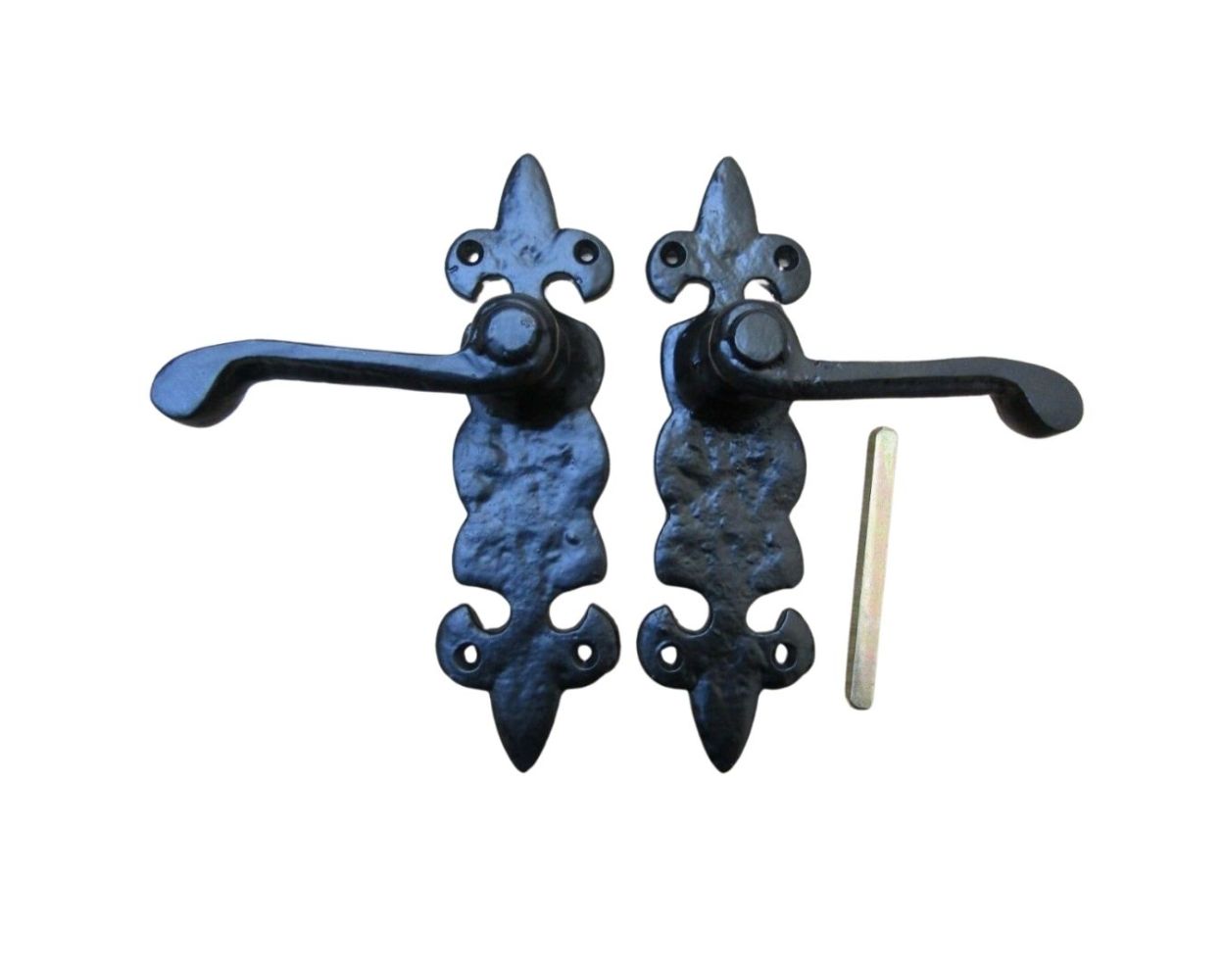 Pair Of Fleur De Lys Lever Latch Handles Black Antique