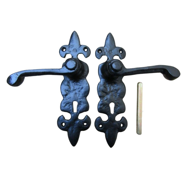 Pair Of Fleur De Lys Lever Lock Handles Black Antique.