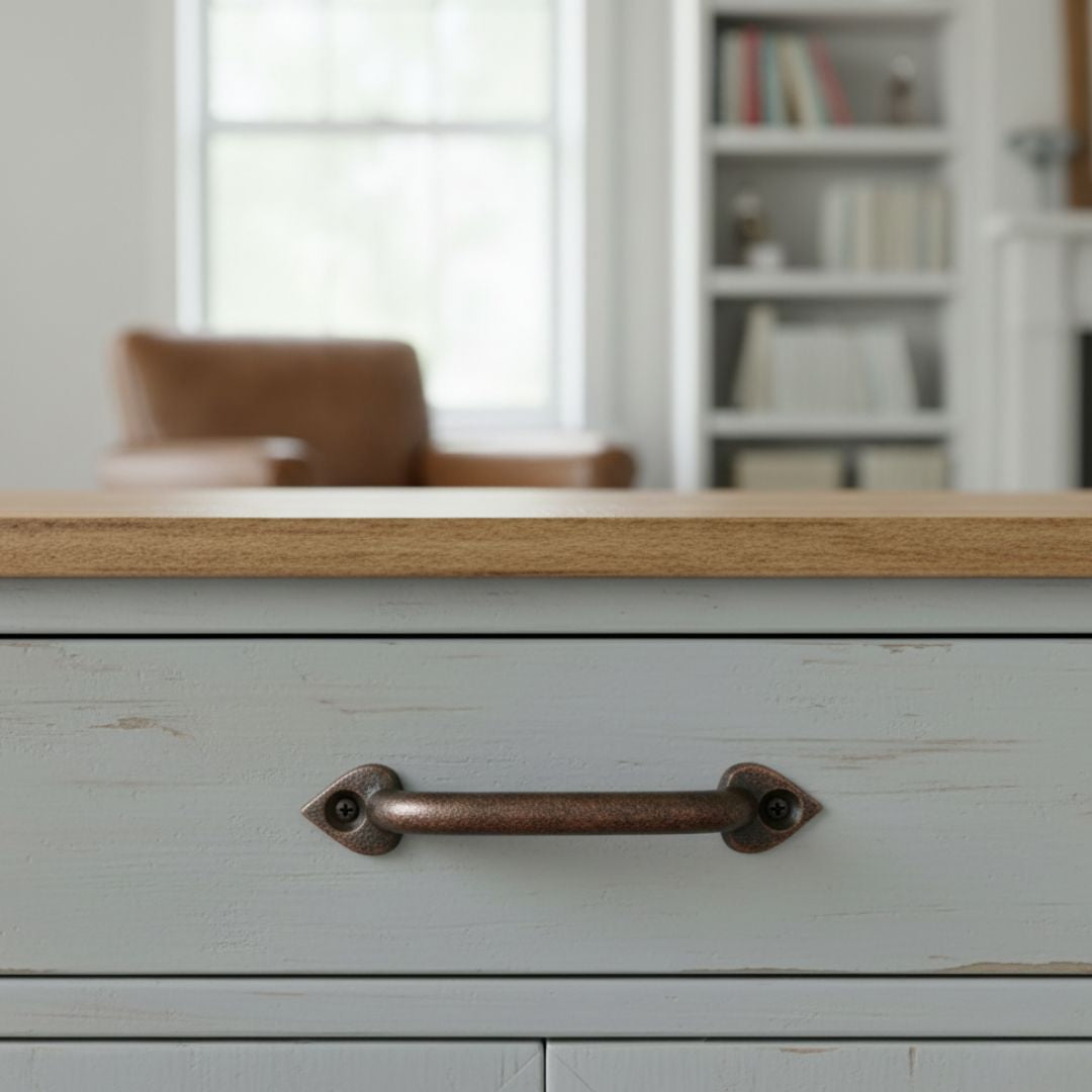 95mm Cast Iron Antique Copper Leaf Handle