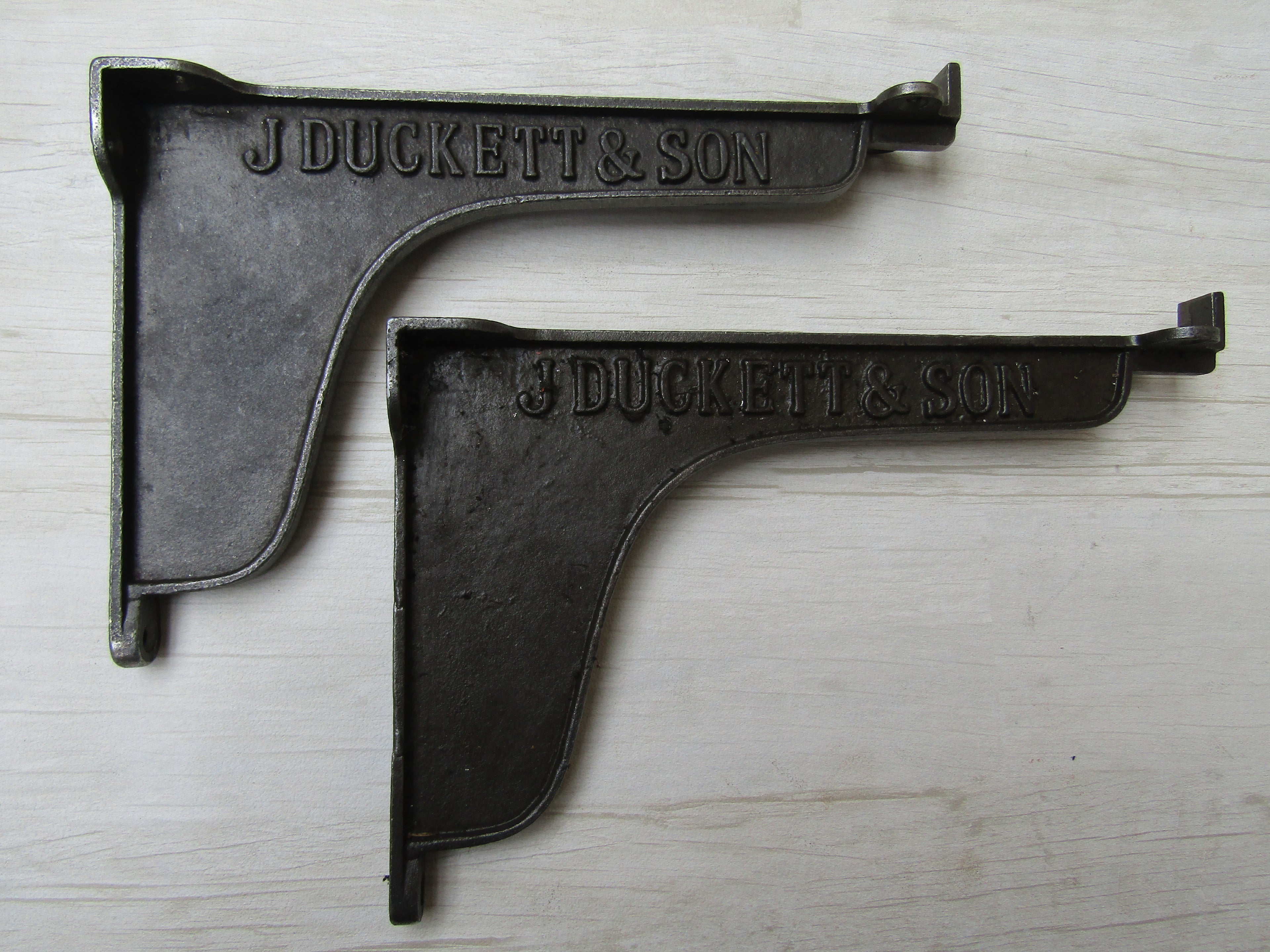Pair Of J Duckett Lipped Shelf Brackets Antique Iron 9inch.