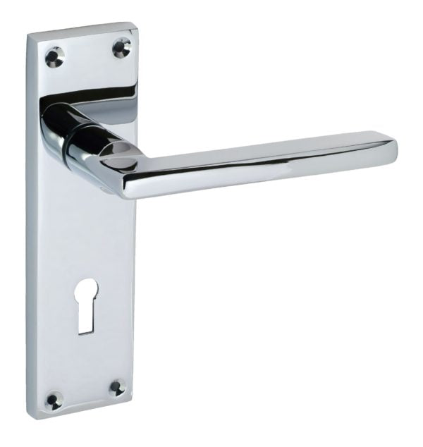 Auriga Lever on Plate Door Handle Set Polished Chrome 148 x 42mm