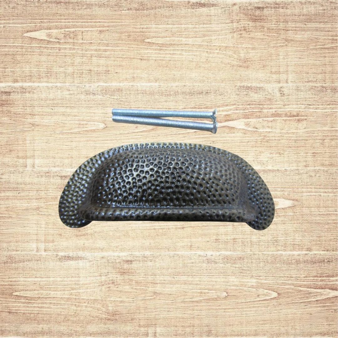 Beaten Effect Rear Fix Cabinet Pull Handle Antique Brass

