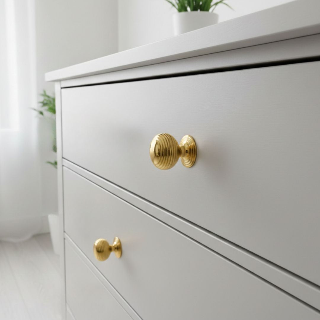 Beehive Reeded Cupboard Knob Polished Brass
