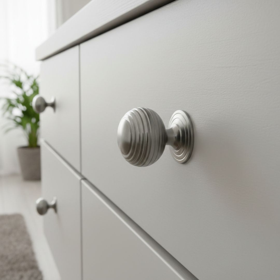 Beehive Reeded Cupboard Knob Satin Chrome
