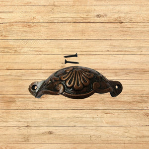 Floral Cup Pull Handle Antique Copper on Iron
