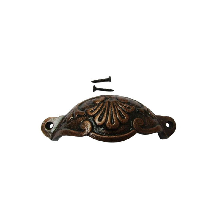 Floral Cup Pull Handle Antique Copper on Iron

