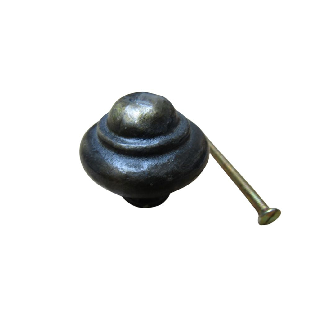 40mm Cast Iron Stepped Cabinet Knob Antique Brass